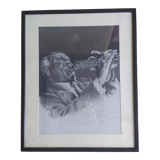 Drawing by Gérard Moreau signed by Sidney Bechet
