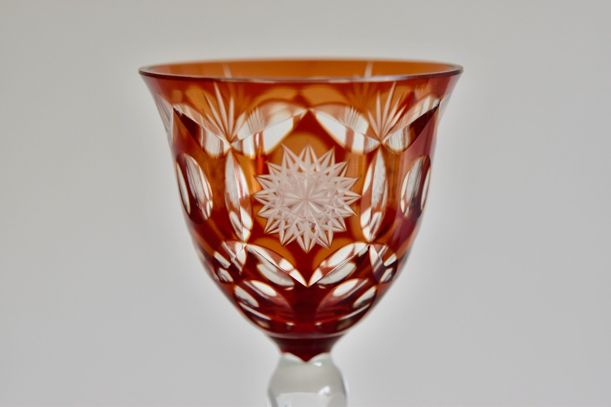 Set of 6 Bohemian Multicolored Antique Crystal Wine Glasses