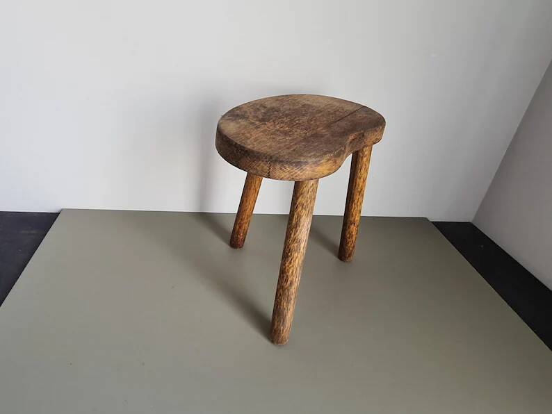 Vintage French Wooden Tripod Stool