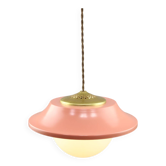 Mid-Century Italian Pink Metal and Brass Pendant Lamp