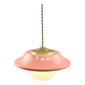 Mid-Century Italian Pink Metal and Brass Pendant Lamp