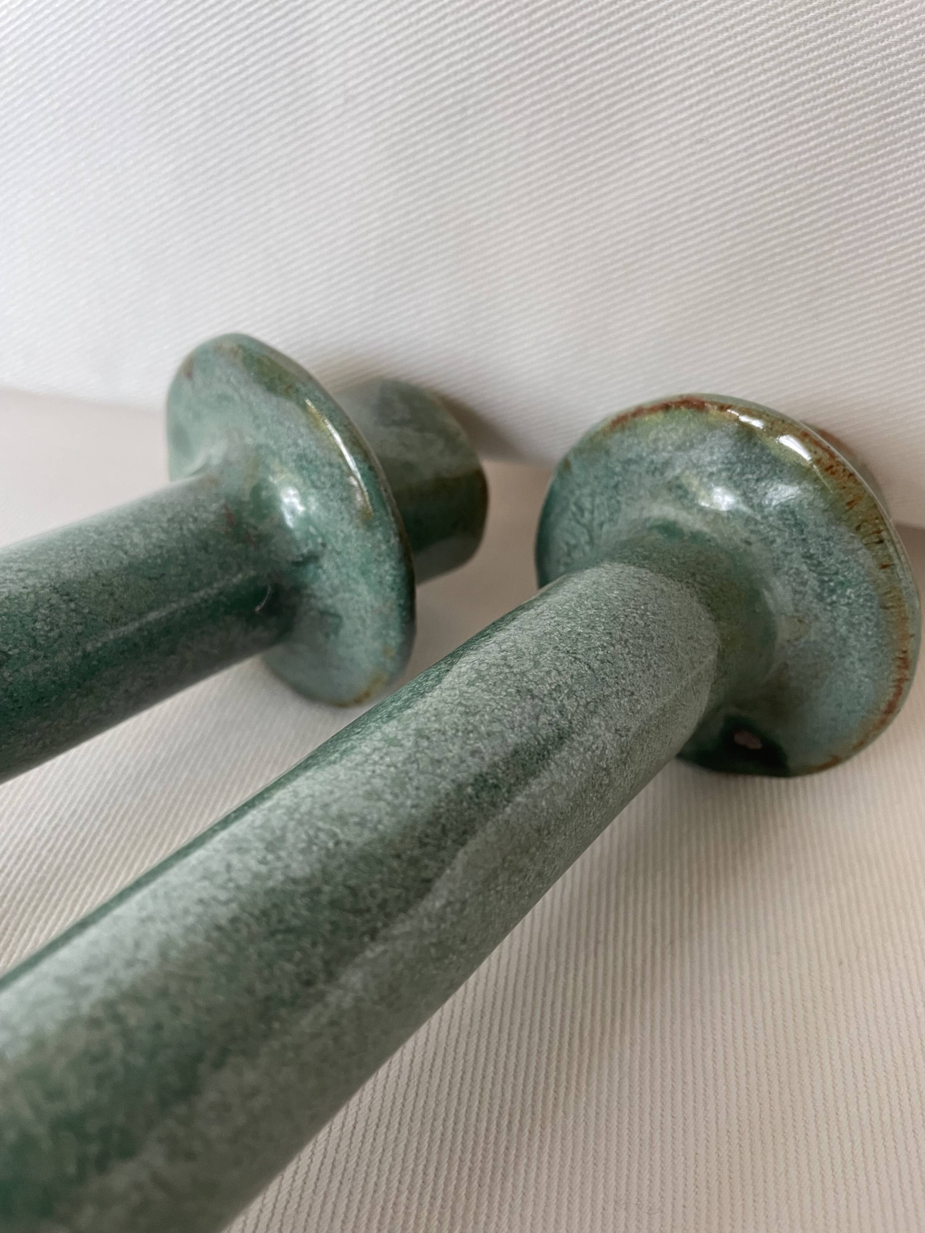 Set de 2 bougeoirs vert foncé, céramique émaillée