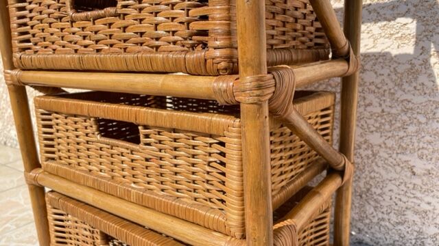 Cabinet with vintage rattan drawers