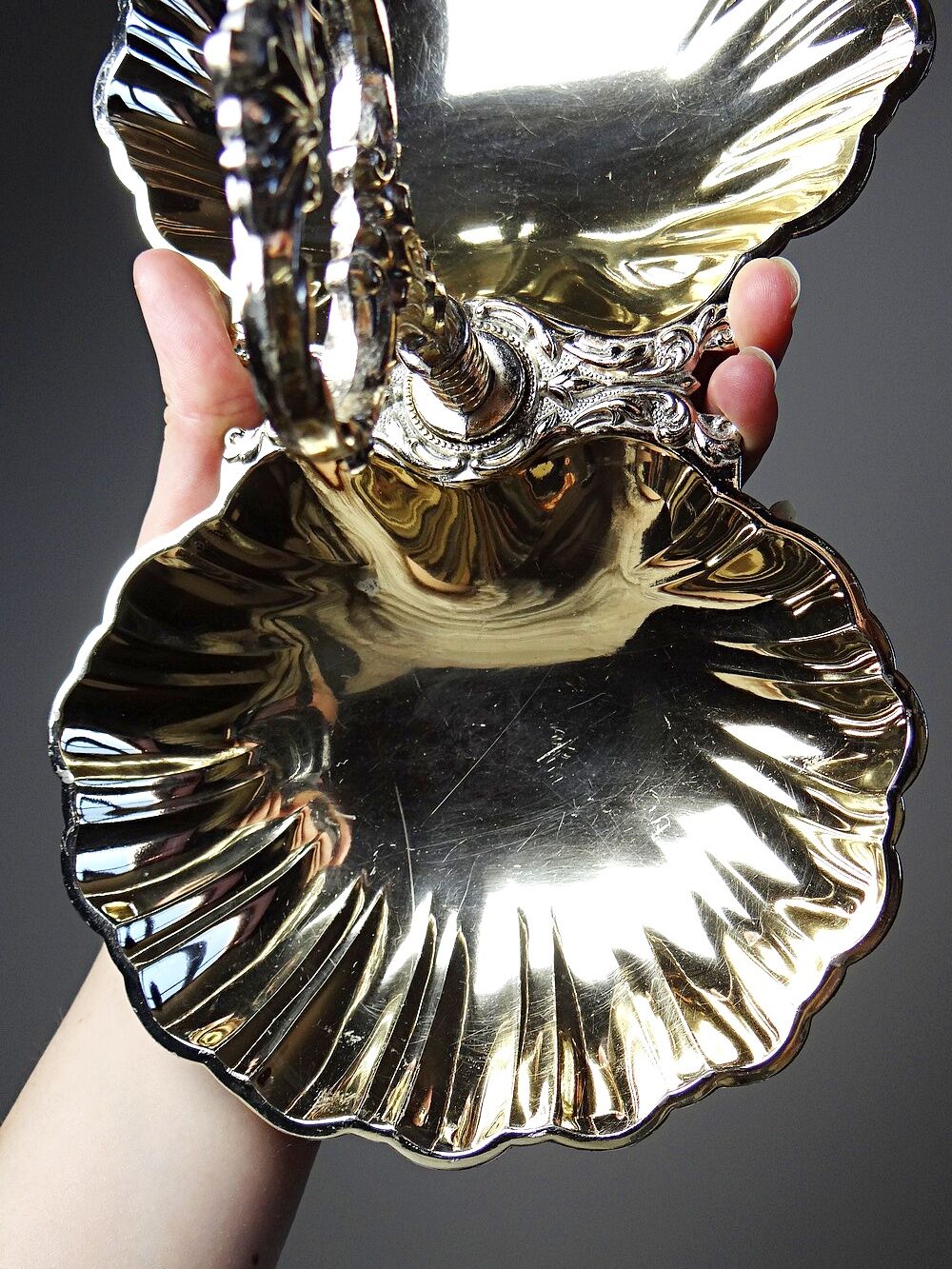 Vintage 50-70 light gold metal double shell server