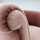 1960s, Danish lounge chair, salmon pink furniture velour, ash wood legs.