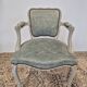 Louis XV style cabriolet armchair in patinated wood and velvet