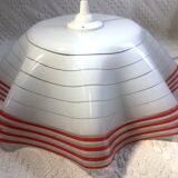 Vintage suspension in white opaline and red border, corolla shape / French vintage