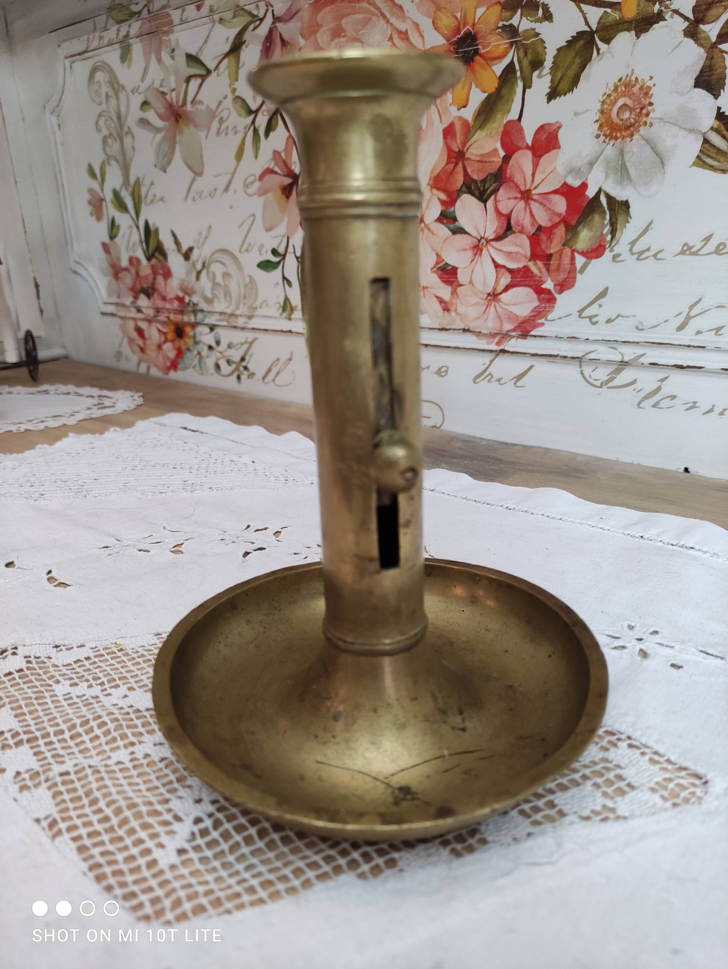 Brass push candle holder high handle