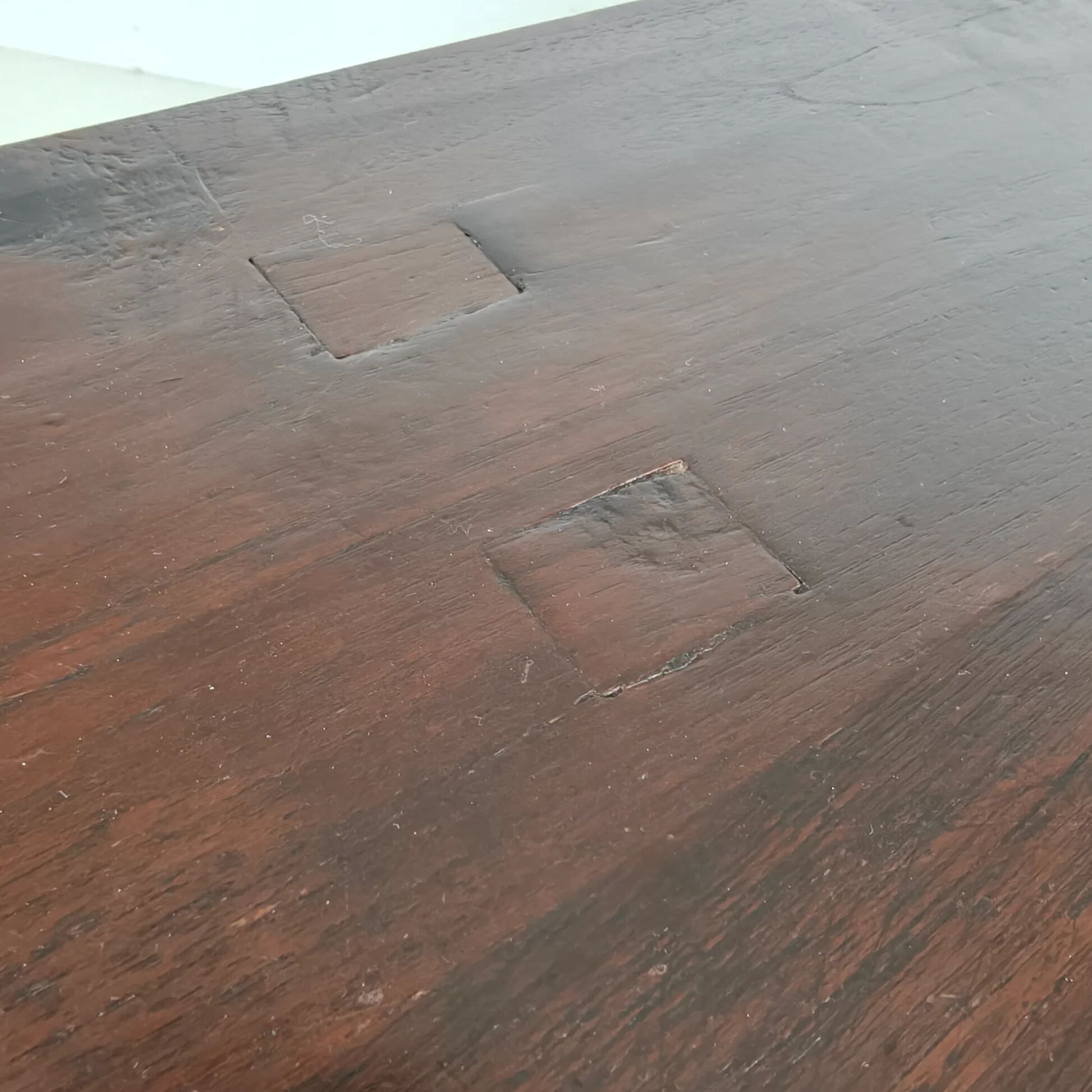 Large Spanish oak dining table with wrought iron bars – 20th century