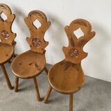 Set of 4 Savoyard pine chairs from the 60s