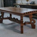 Rustic oak table with ceramic inlays by a student of Joseph Savina 1950s