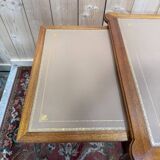 Flat desk with sliding shelves – Louis XVI style – Mahogany, leather and lace