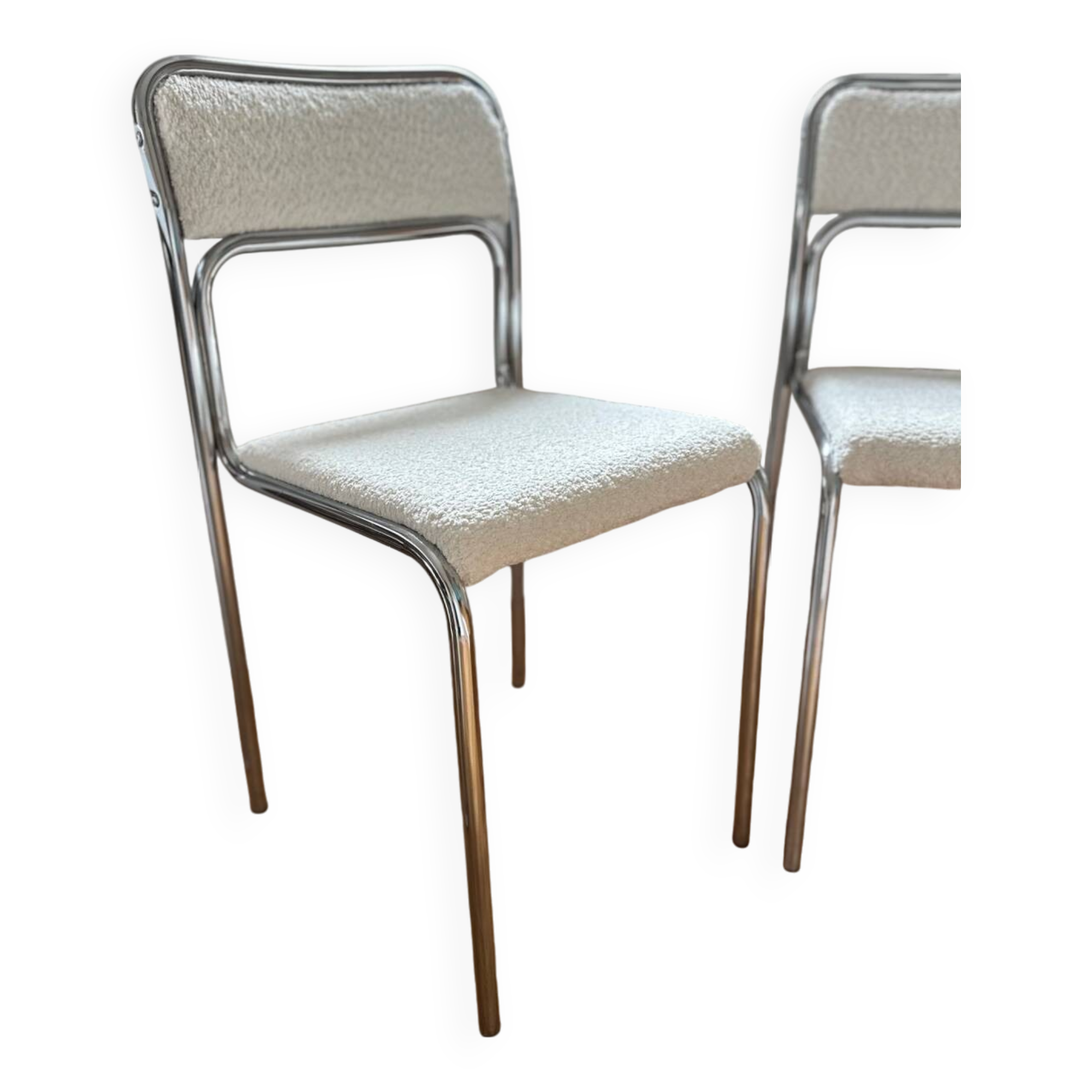 Pair of chrome bouclette chairs