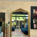 Miroir ancien Louis-Philippe 232,5/148cm  à fronton et perlé, mercure