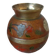 Old small brass and enamel vase with floral decoration, Small artisanal brass pot