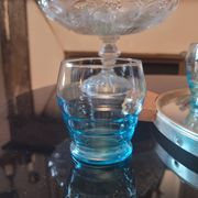 Verres Vintage bleu ondulé milieu XX ème