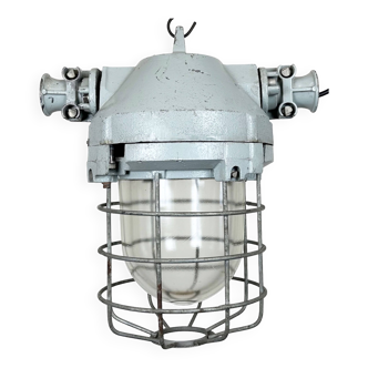 Grey Industrial Bunker Ceiling Light with Iron Cage from Elektrosvit, 1970s