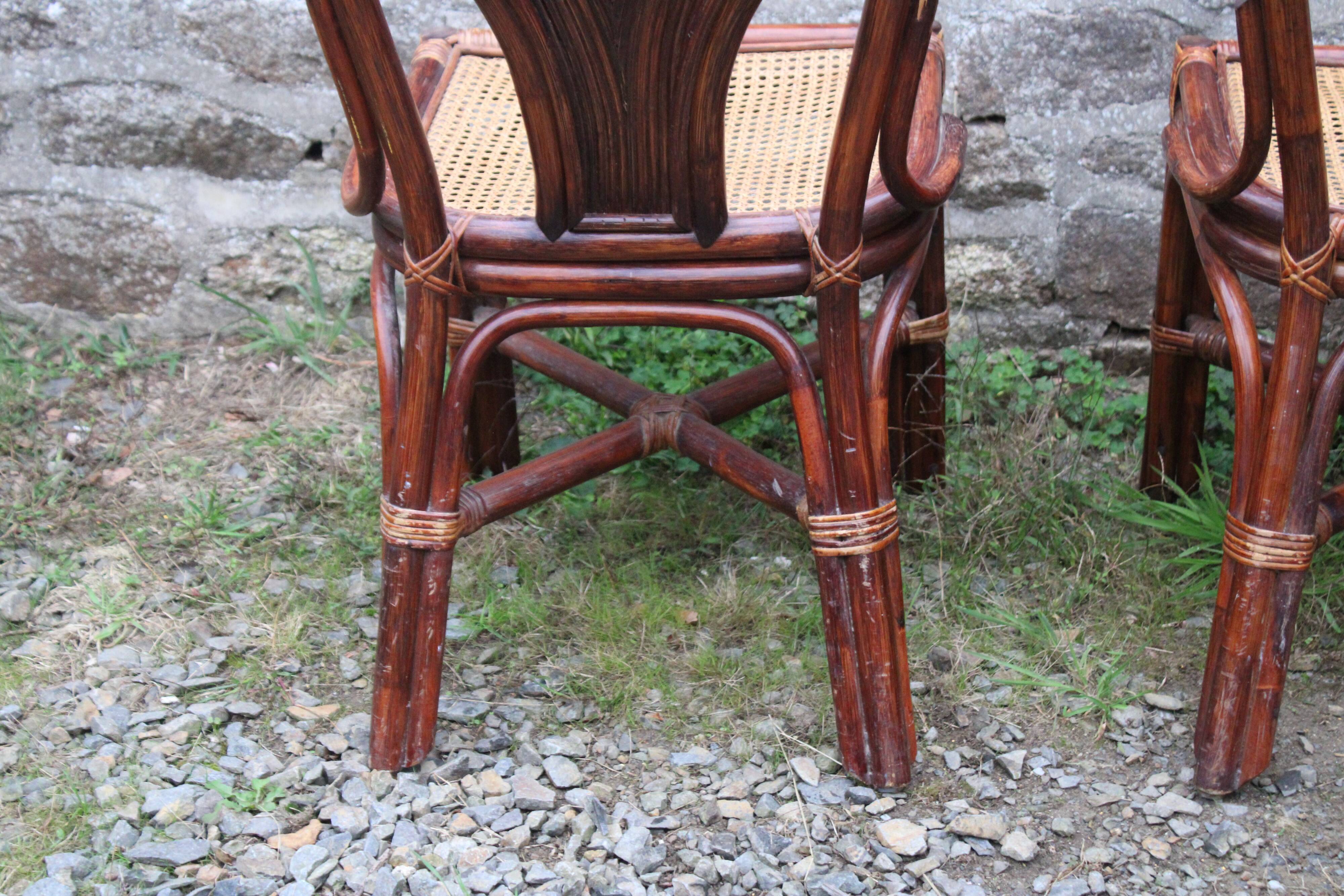 Lot de 2 chaises vintage en rotin avec assise cannage
