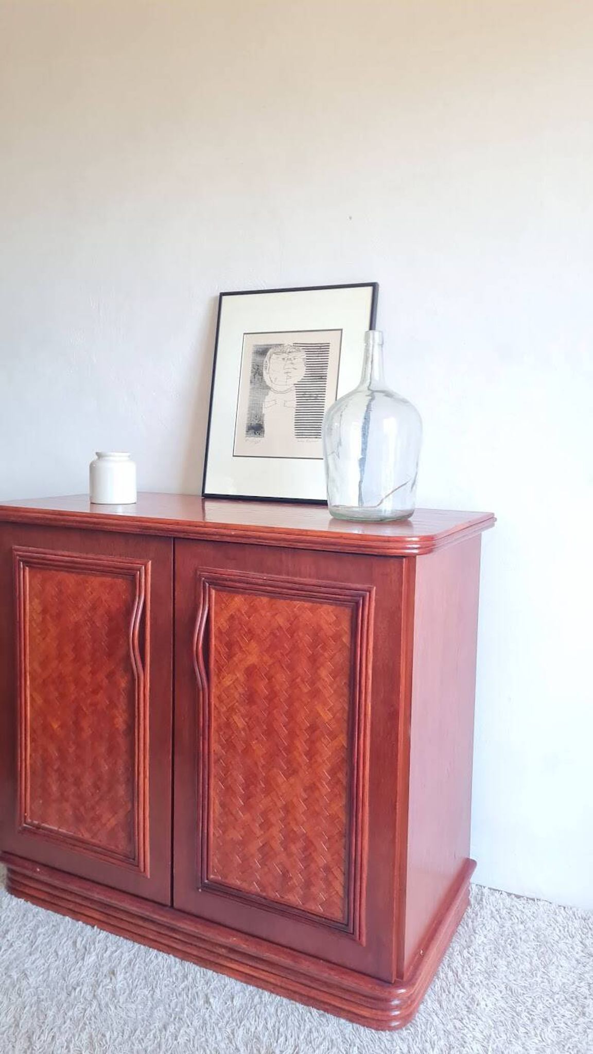 Rattan and wood sideboard from the 1970s.