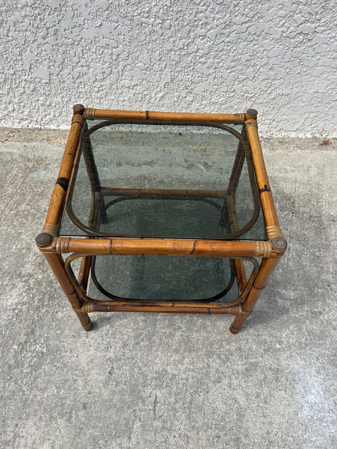 Small bamboo table and glass top