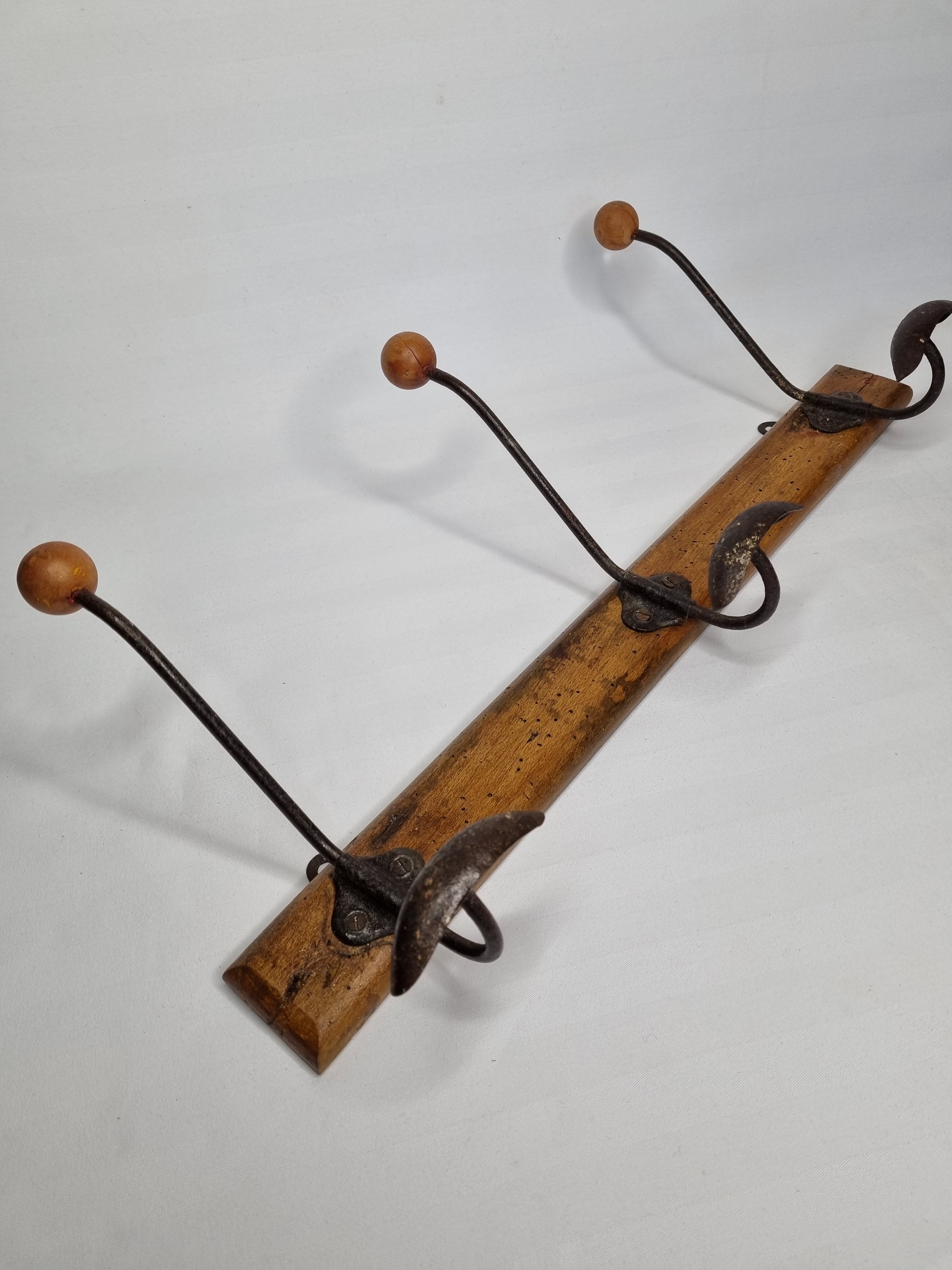 Old wall coat rack "bistrot" 1900, three hooks, 50 cm