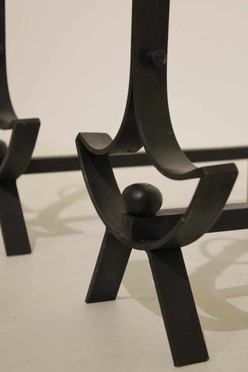 Pair of modernist wrought iron fire dogs