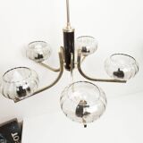 See Delmas chandelier, 5 branches, black and gold, transparent glass, 1960