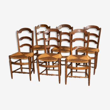 Set of 6 wooden and mulched chairs