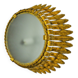 Sun wall lamp by ferro arte, metal and gold leaf, Spain, 1960