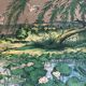 Ancient ESTAMPE of ASIA with Polychrome Decoration of Natural Landscape and Herons, XIXth