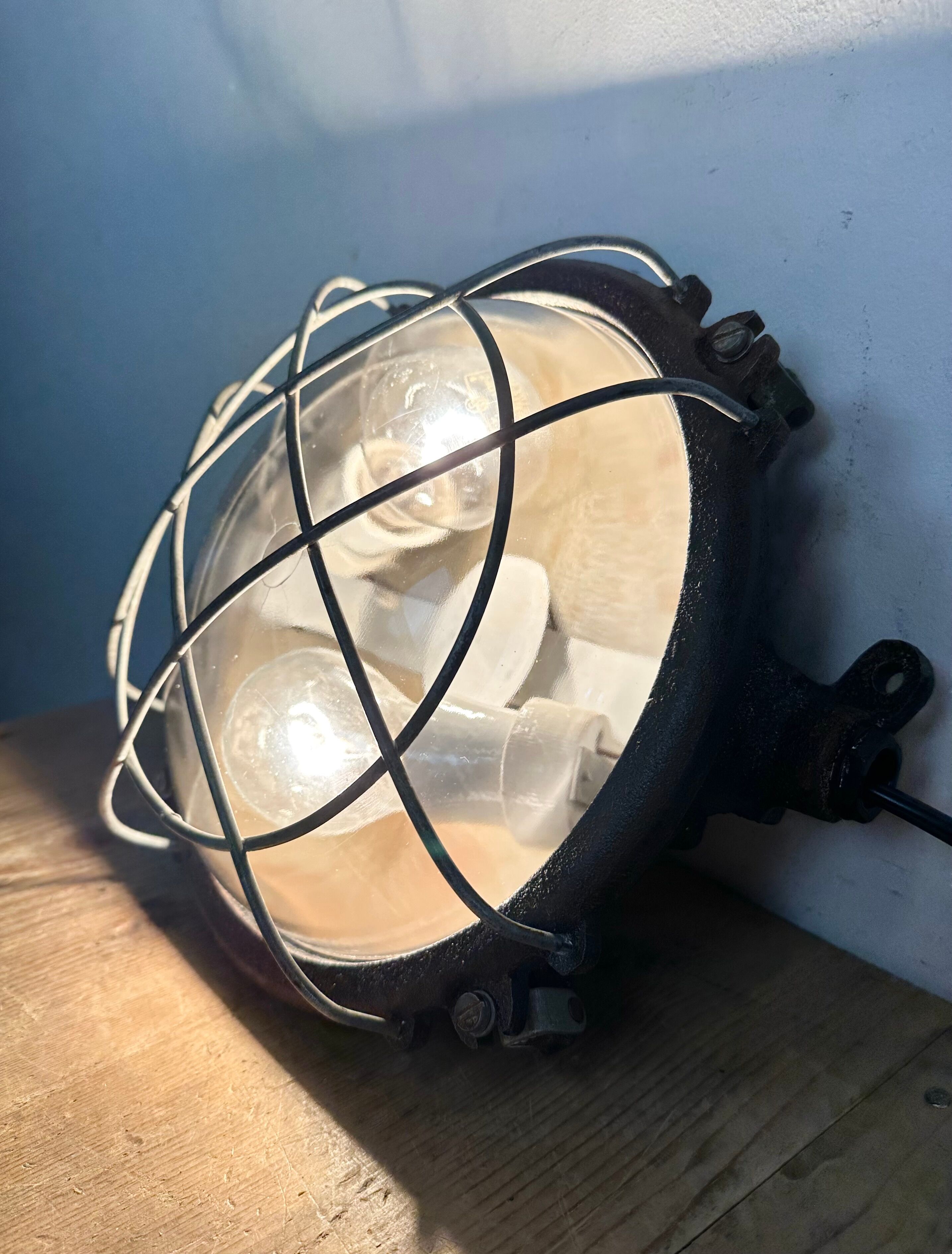 Black Industrial Cast Iron Wall or Ceiling Light from Elektrosvit, 1960s