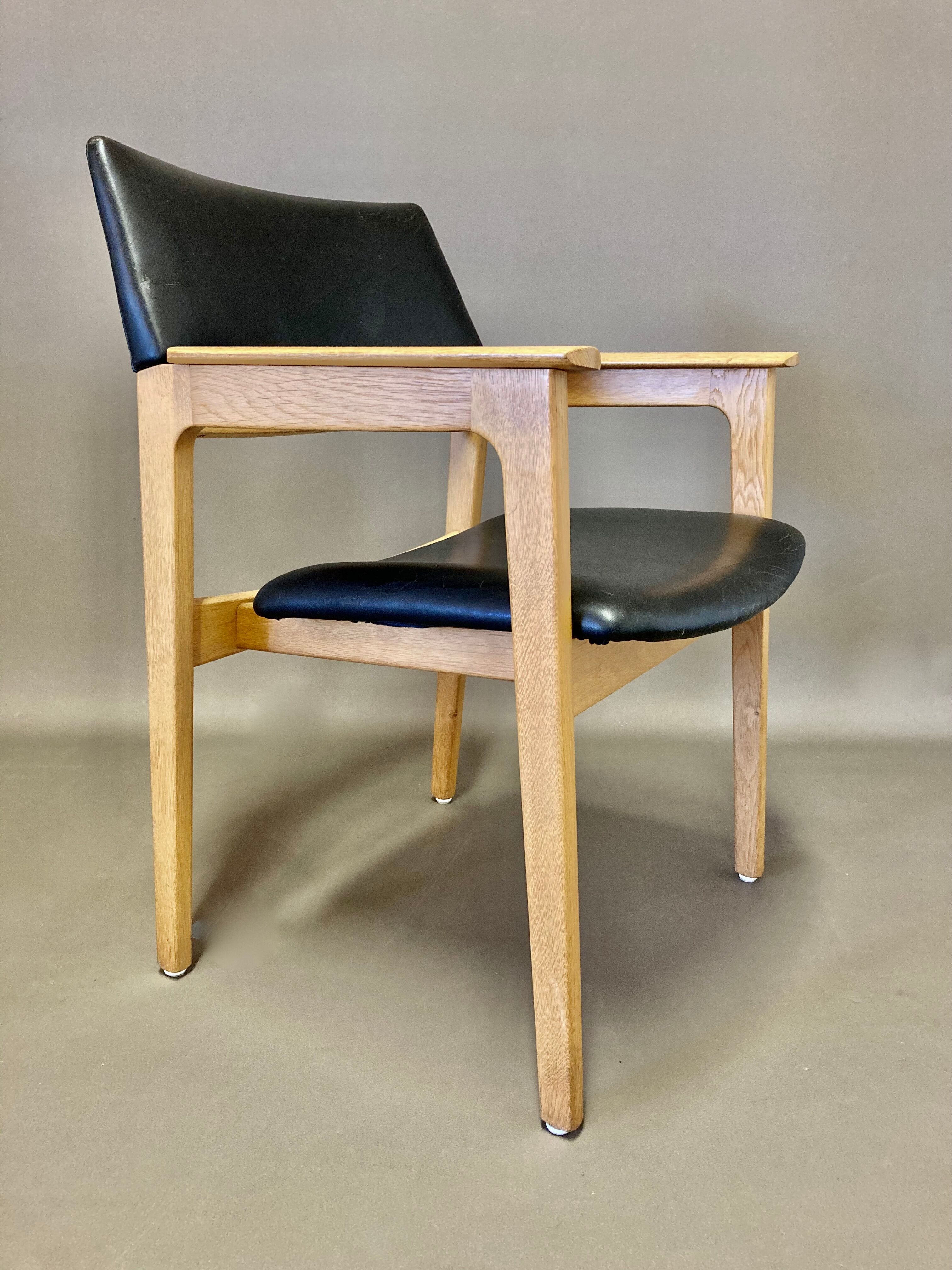 Black leather armchair Scandinavian design 1950