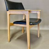 Black leather armchair Scandinavian design 1950