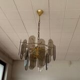 Vintage ceiling light with 6 arms in transparent glass and chrome metal, Kalmar style from the 1960s.