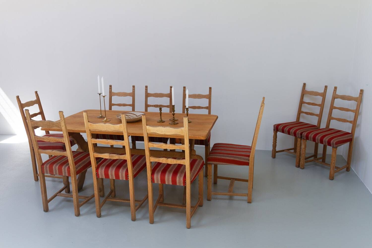 Vintage danish brutalist ladder back oak dining chairs