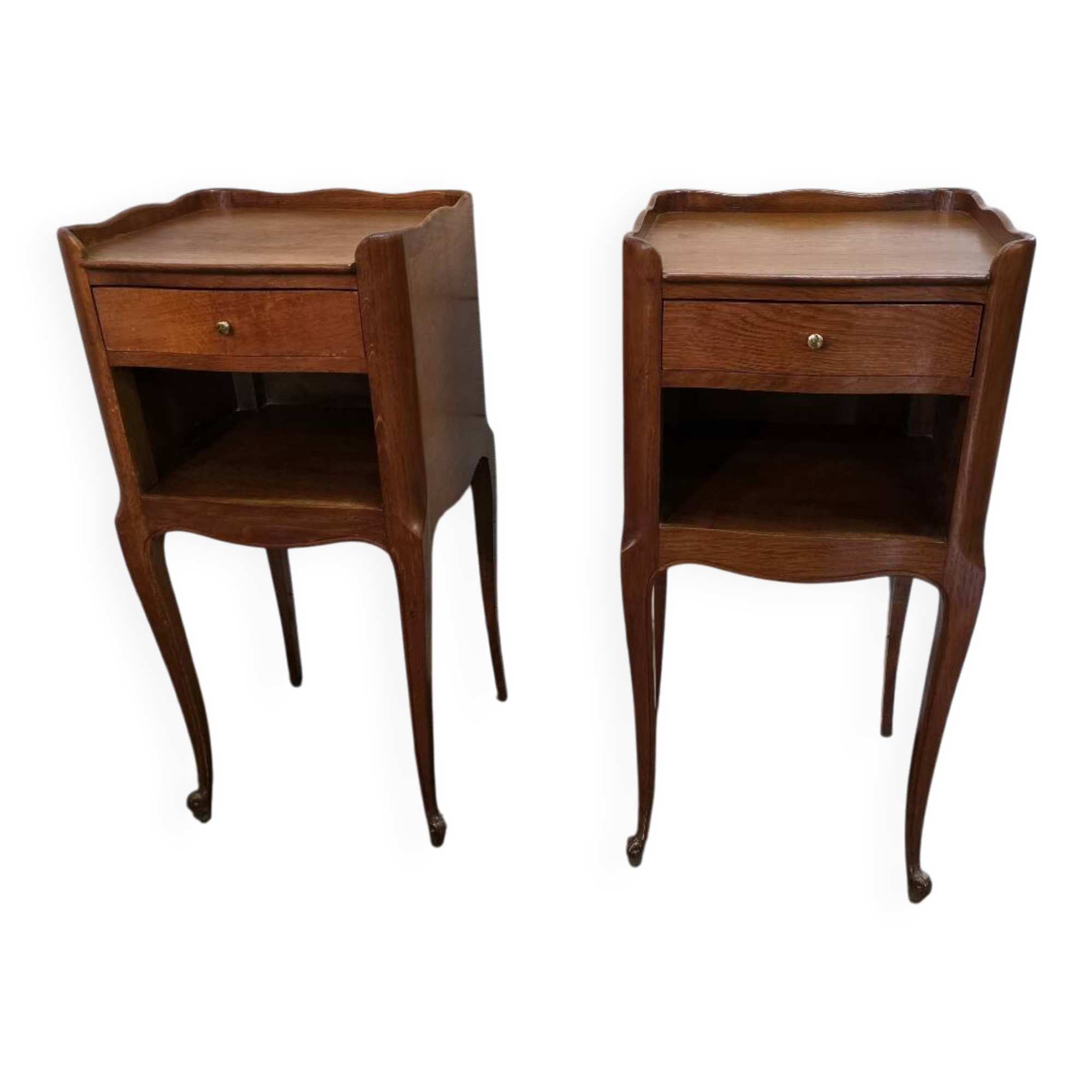 Pair of Louis XV style oak bedside tables
