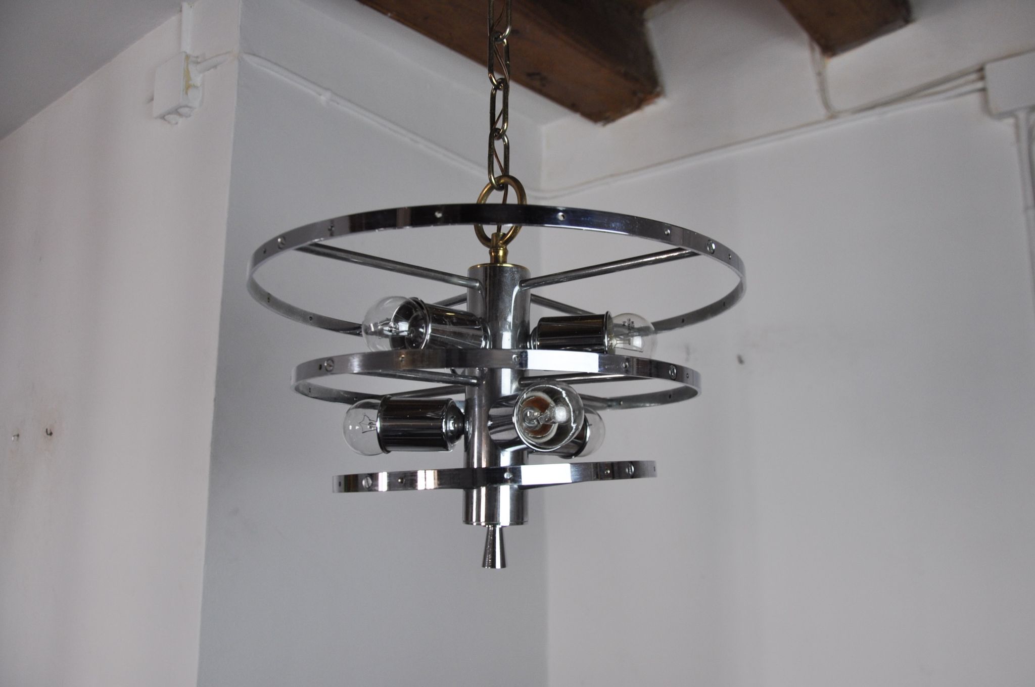 Golden Kinkeldey chandelier, cut glass, 3 levels, Germany, 1970