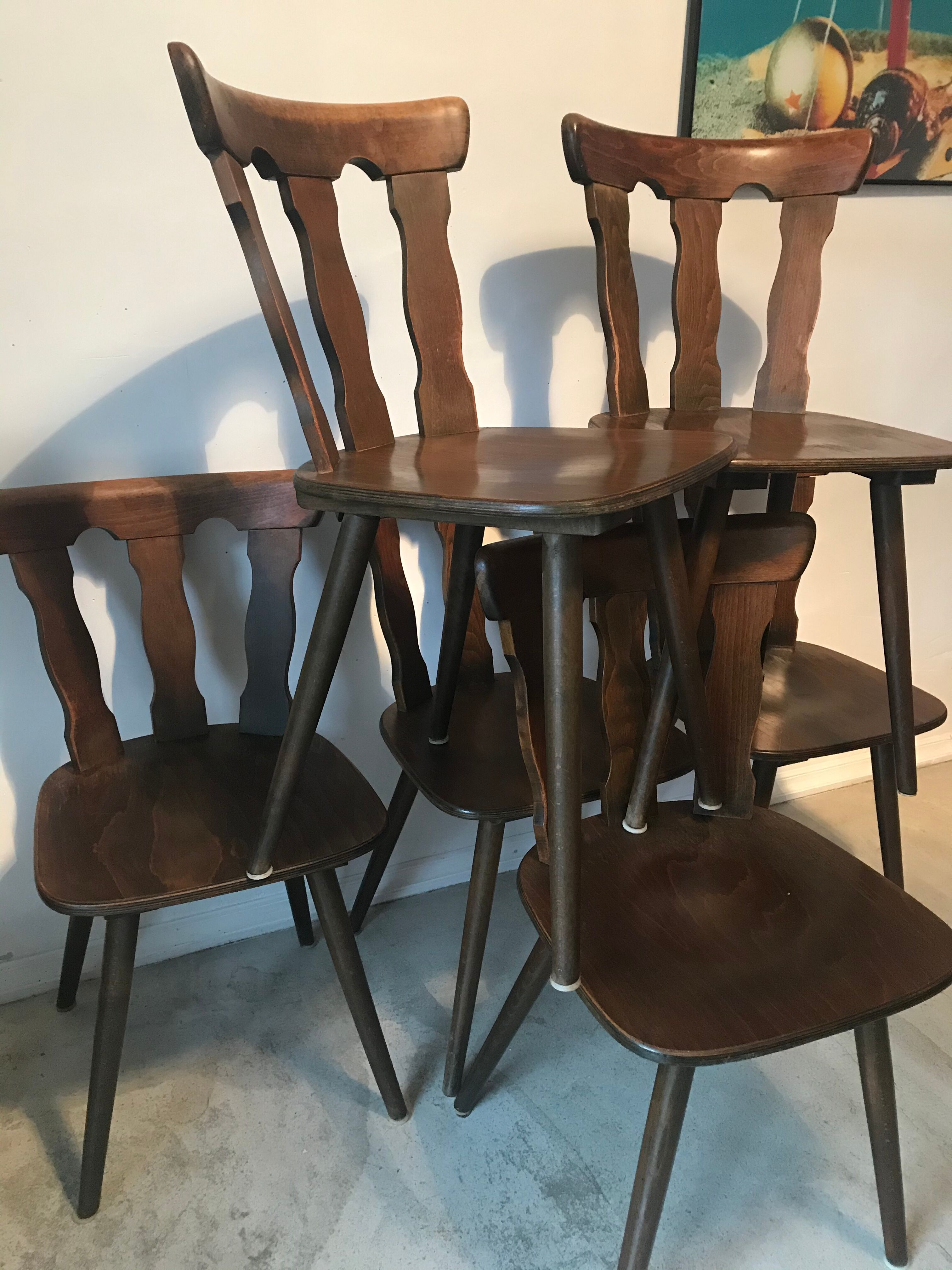Lot of 6 chairs vintage bistro compass feet