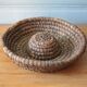Old wicker basket, straw and bramble, woven basket, countryside, chalet, kitchen, interior decoration.