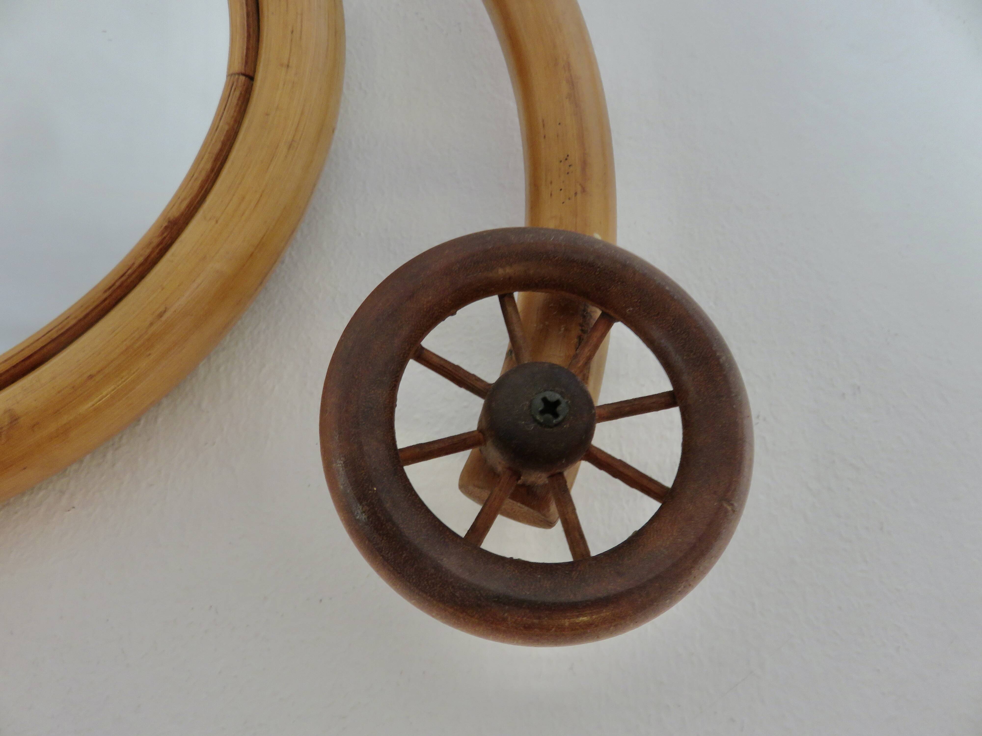 “Bicycle” mirror in rattan, bamboo 1960 1970