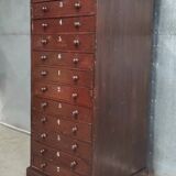 Vintage Drawer Cabinet with Dark Patina and Stenciled Letters