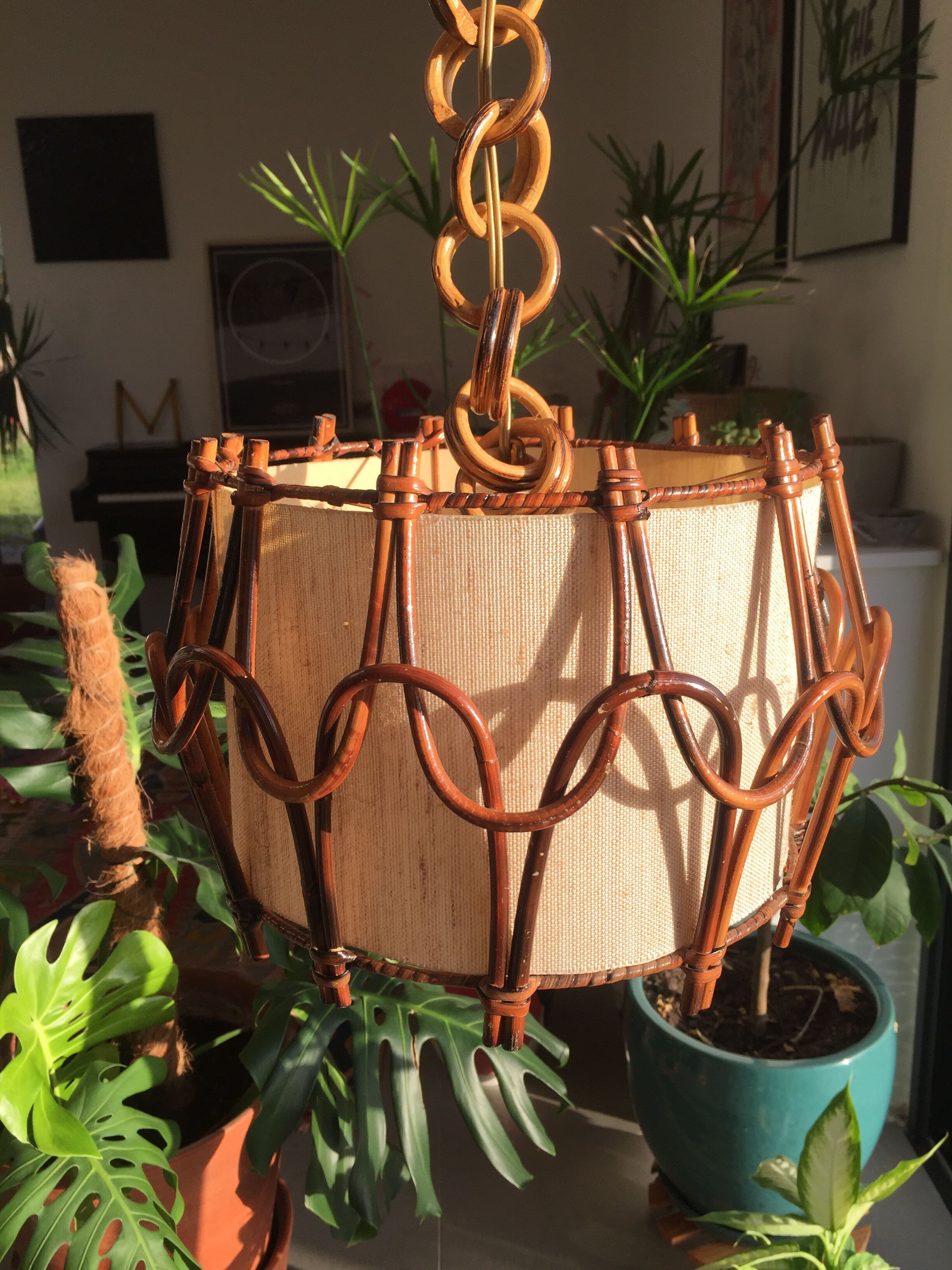 Vintage rattan hanging lamp