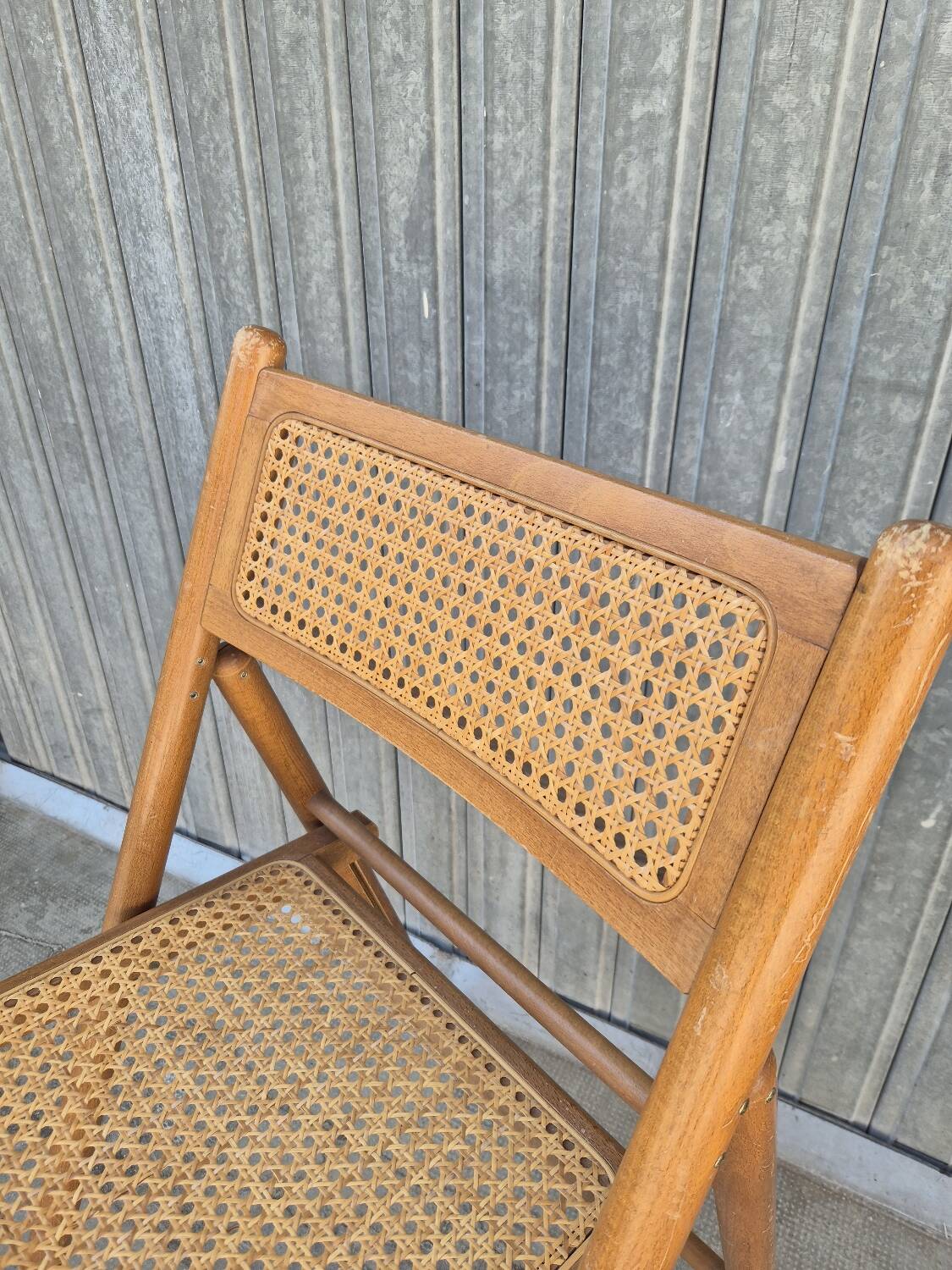 Set of 4 vintage Italian folding chairs in cane 1970s