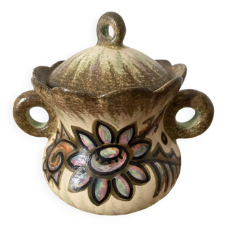 Ceramic sugar bowl signed Paul Fouillen (Ceramicist from Quimper)