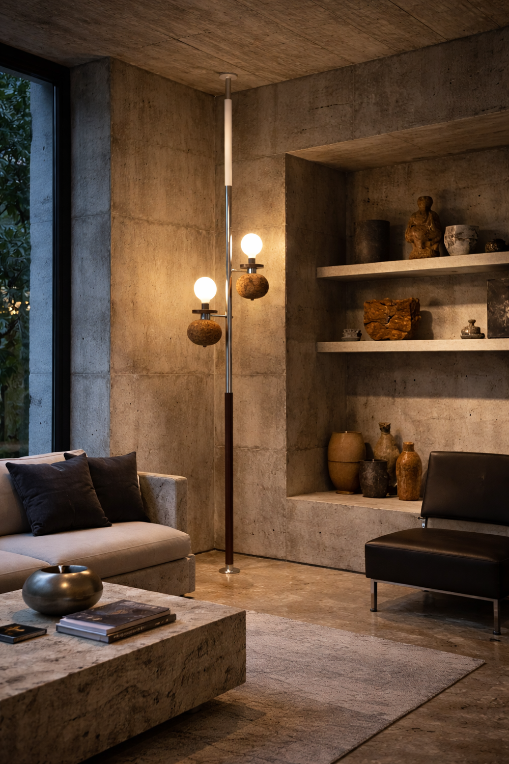 Rare double voltage lamp, cork spheres, Germany 60s