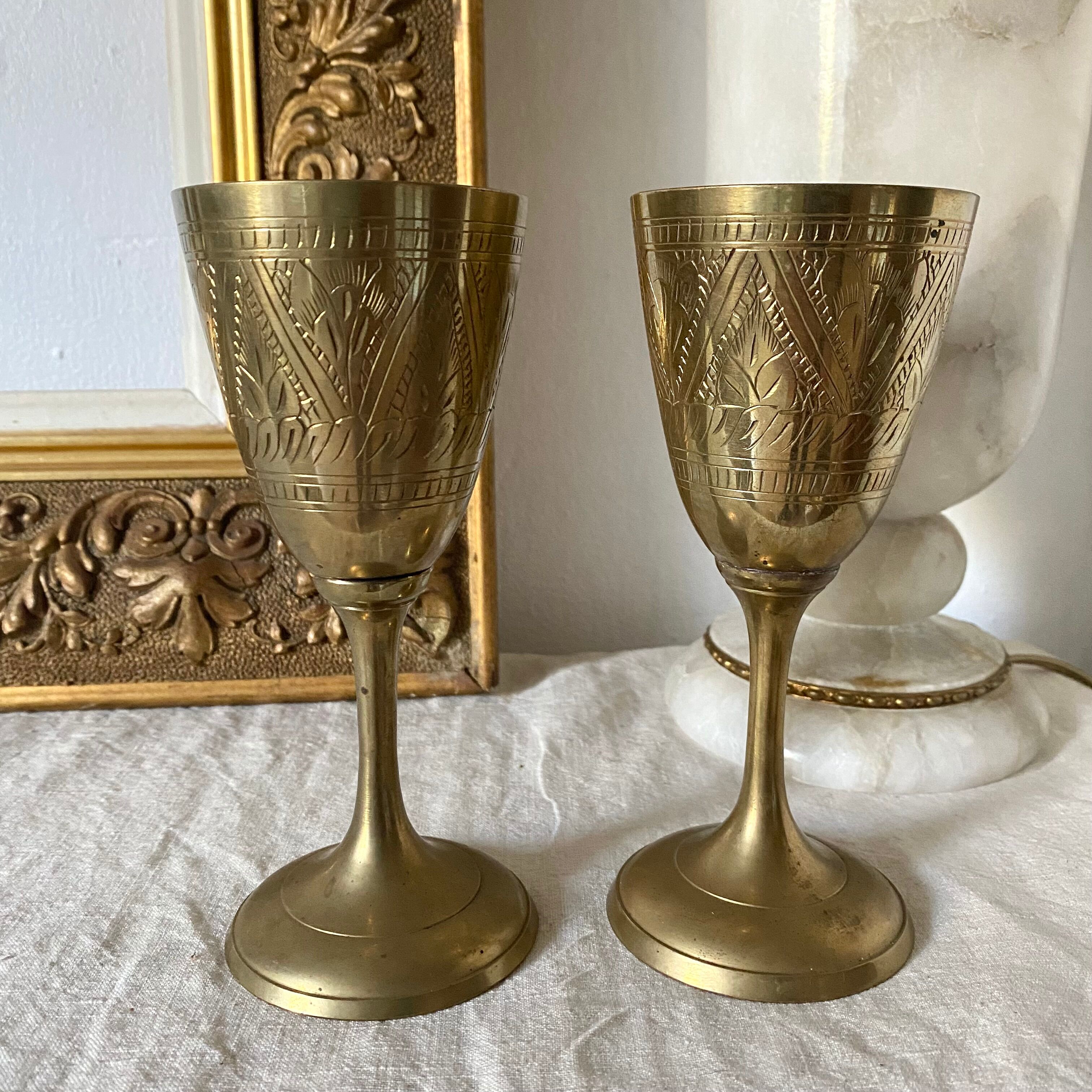 Chiseled Brass Chalice Wine Glasses
