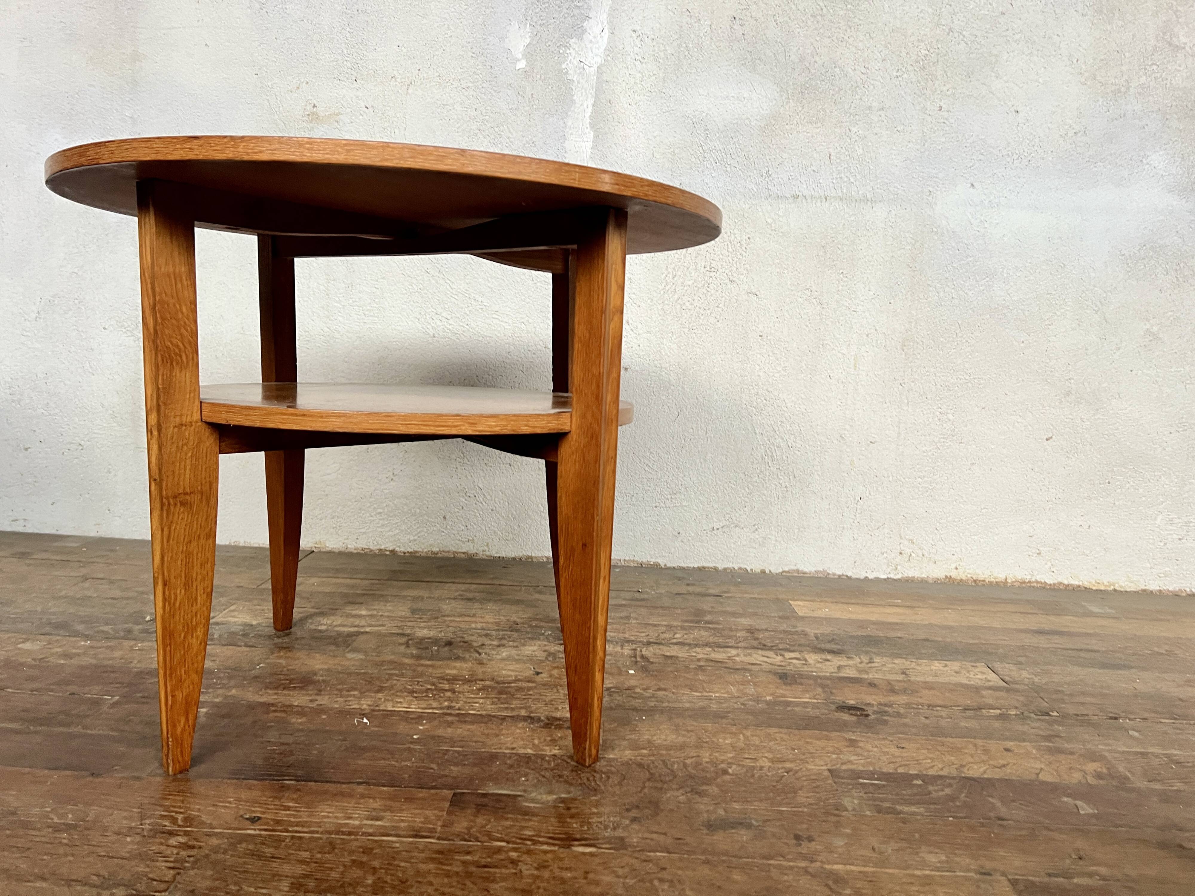 vintage round coffee table in light oak
