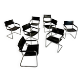 Lot 8 chaises tubulaire style MG5 Grassi en cuir noir vintage 1980