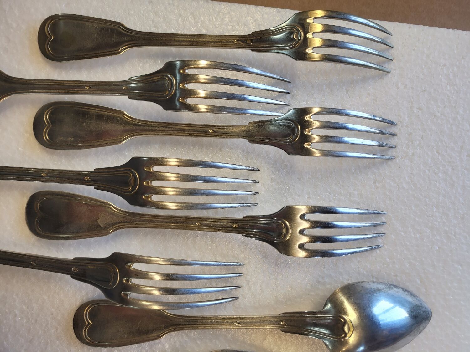 Silver metal housewife 6 spoons, 6 forks