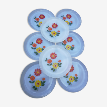 Lot de 8 assiettes plates Arcopal à fleurs